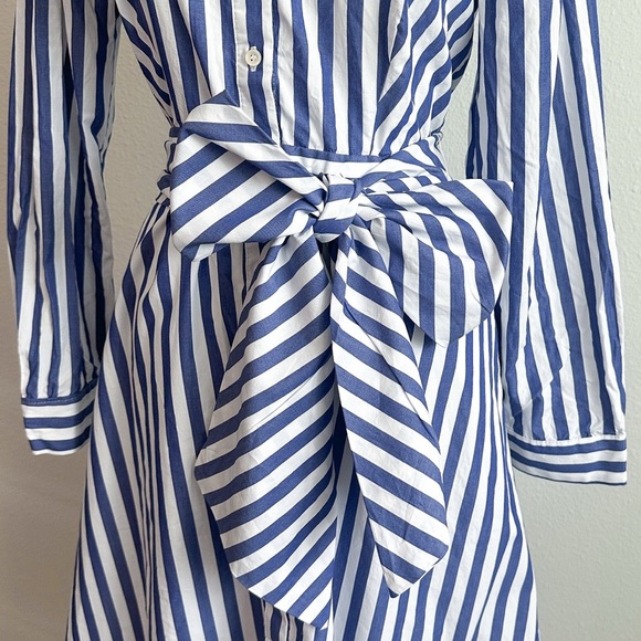 J. Crew Blue & White Striped Long-Sleeve Button-Down Shirtdress | Size 8 - Picture 2 of 6